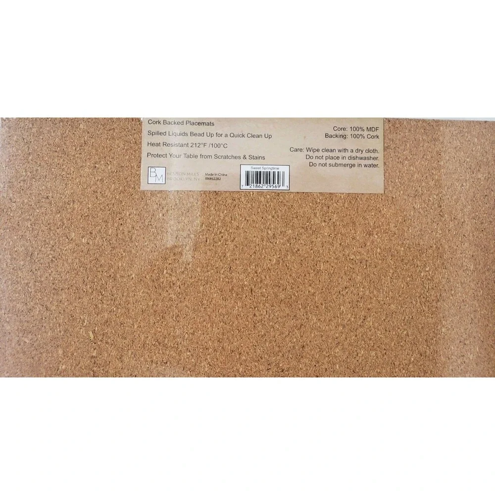 SET OF 4 HARD SQUARE PLACEMATS WITH CORK BACK,14